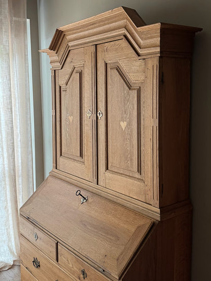 Danish inlaid oak secretary hutch
