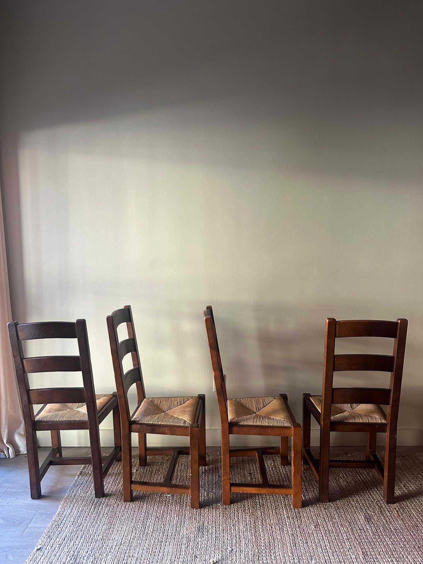 Walnut and rush chairs (set of 2)