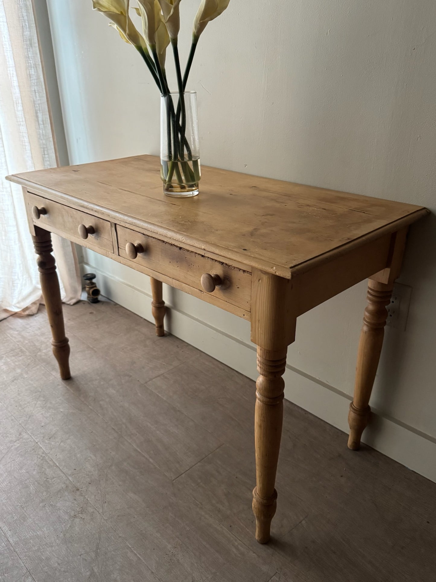 English waxed pine console table/desk