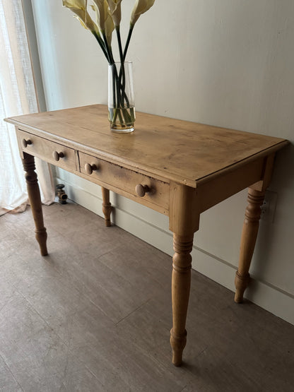English waxed pine console table/desk