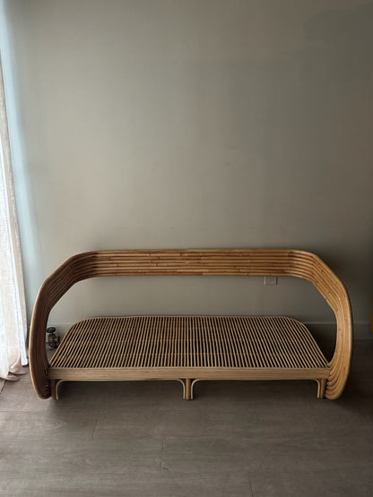 Rattan barrel back bench/sofa