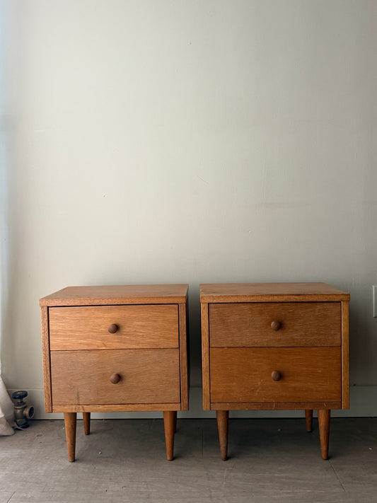 Pair of pencil leg bedside tables. Sold as pair.