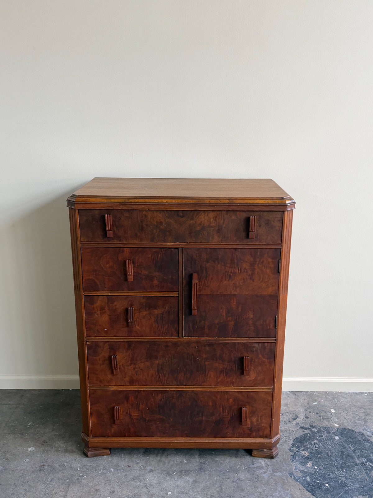 Deco walnut tallboy dresser