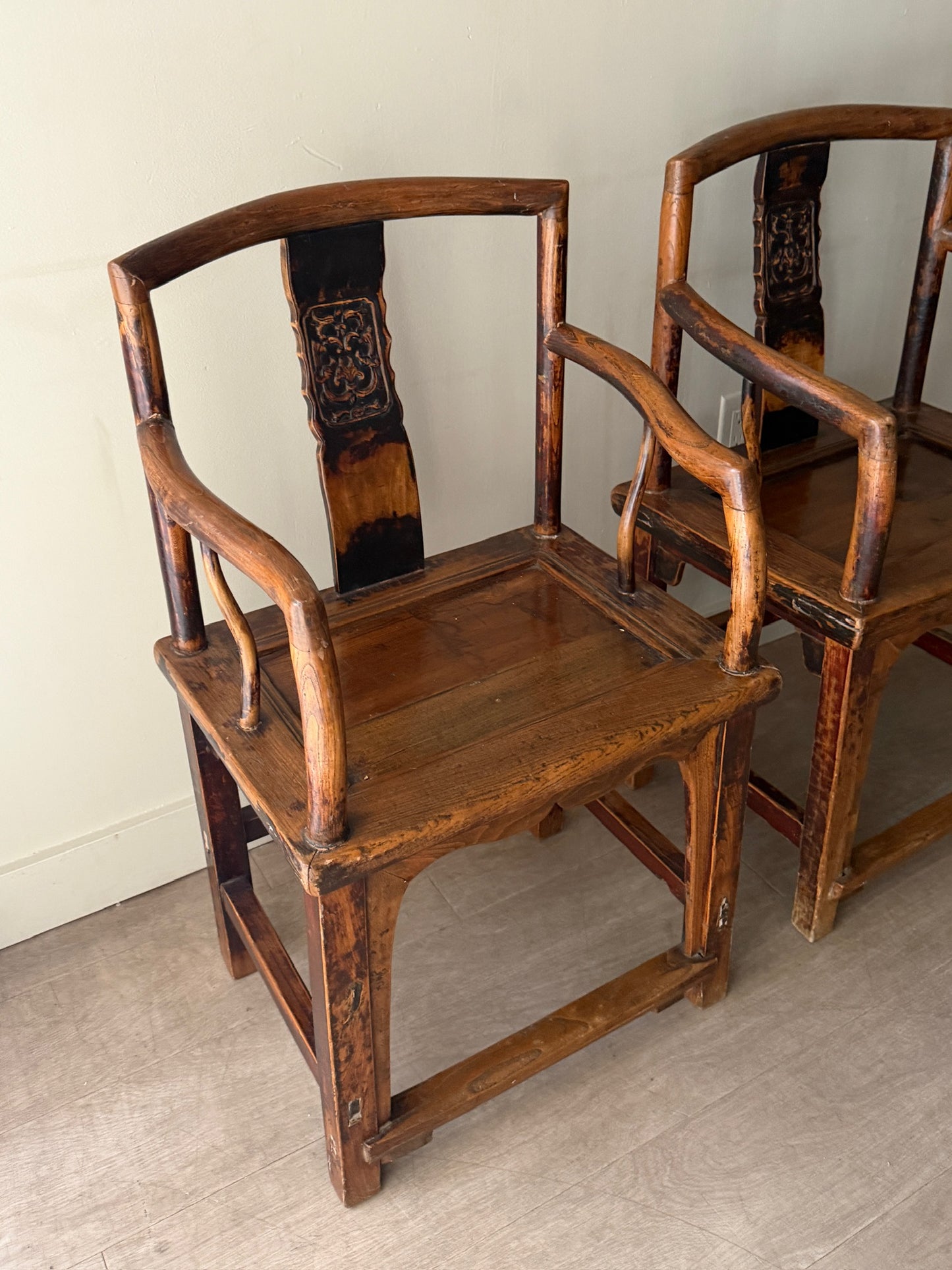 Chinese elmwood chairs. Sold individually.