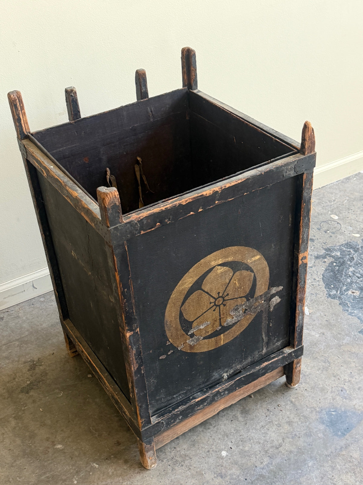 Painted floral storage bin
