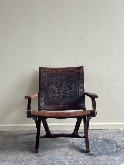 Angel Pazmino tooled leather folding lounge chair