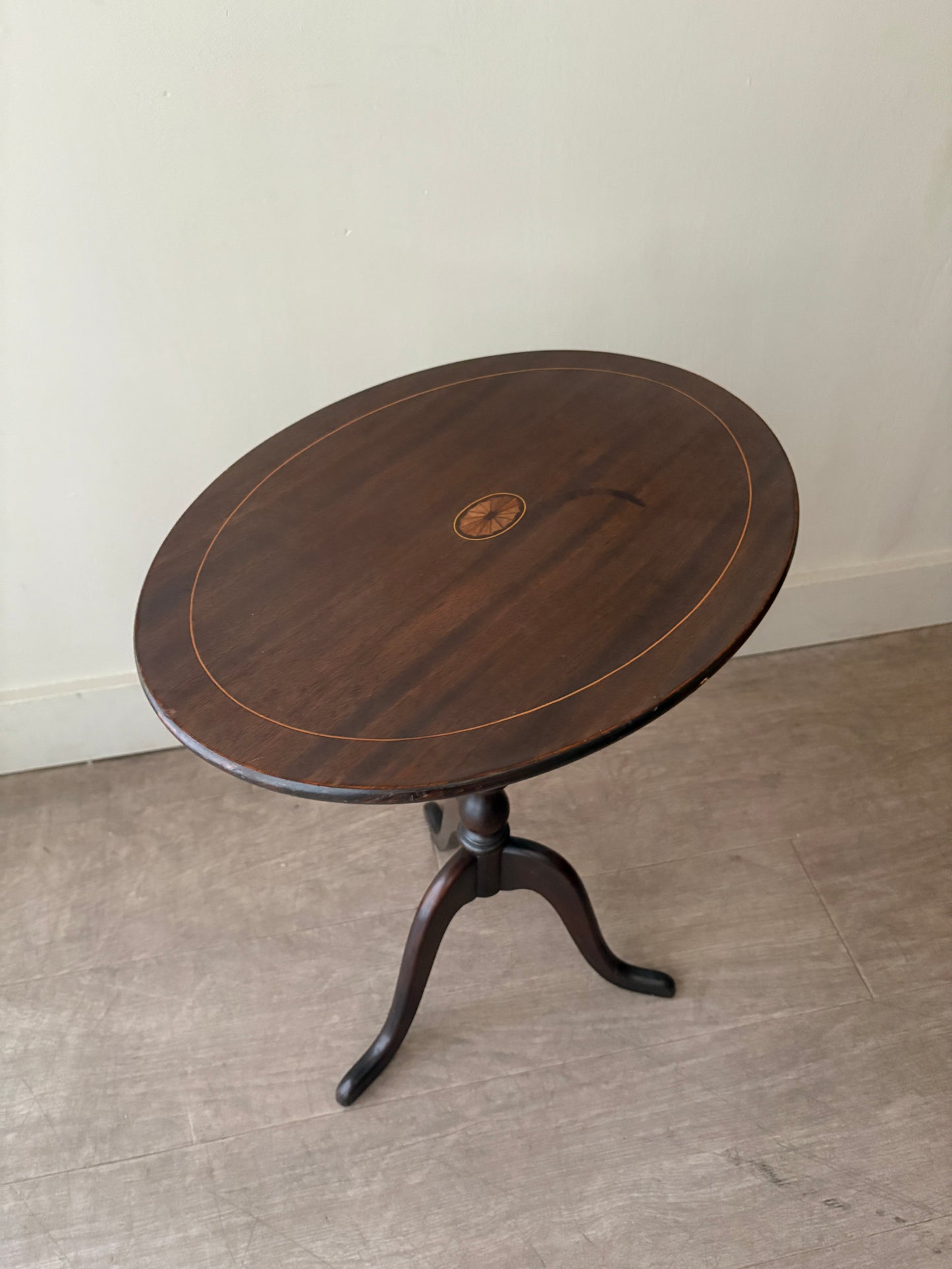 Inlaid mahogany tilt top side table