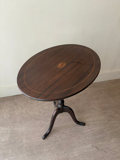 Inlaid mahogany tilt top side table