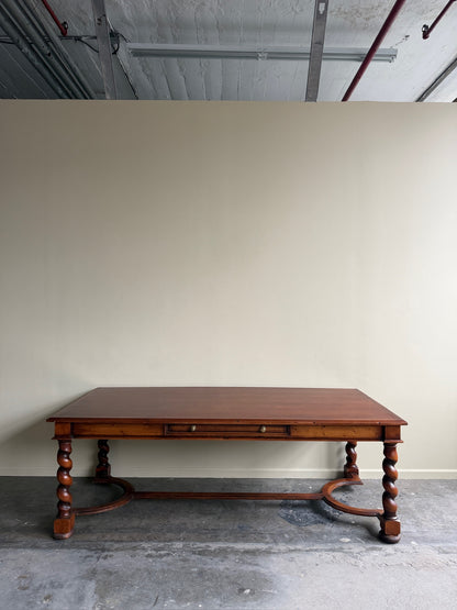 Walnut barley twist stretcher base refectory table