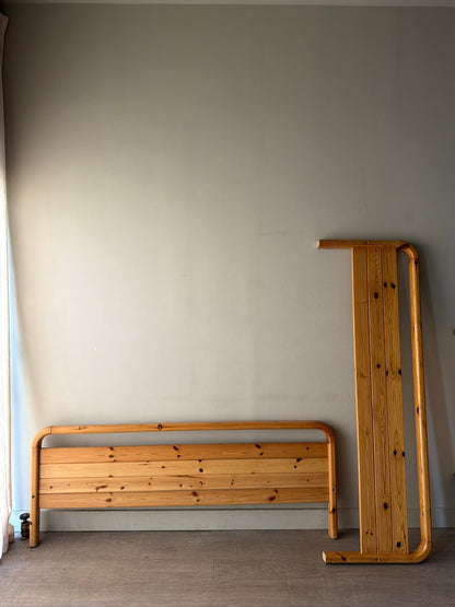 1970s Danish pine queen bed frame