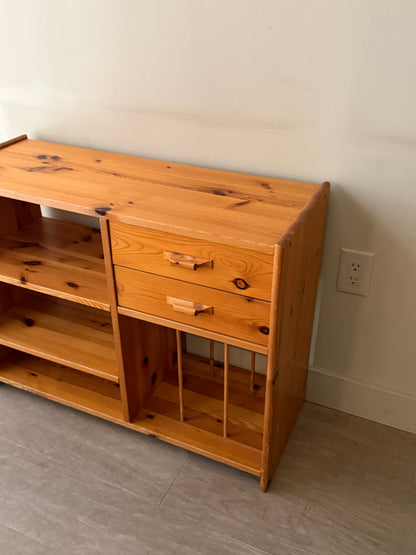 Scandinavian small pine bookcase with record storage