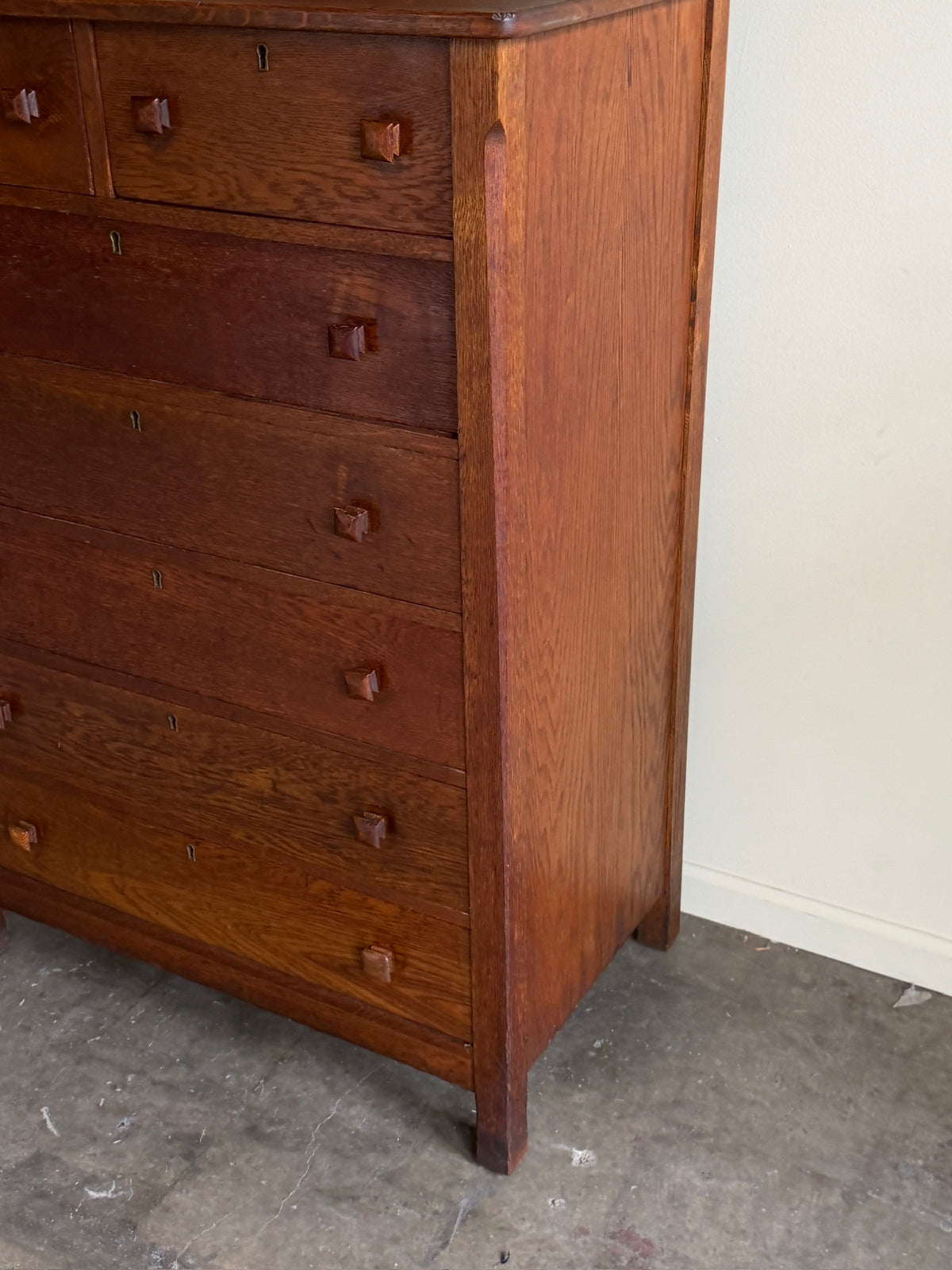 Mission oak tallboy dresser with mirror