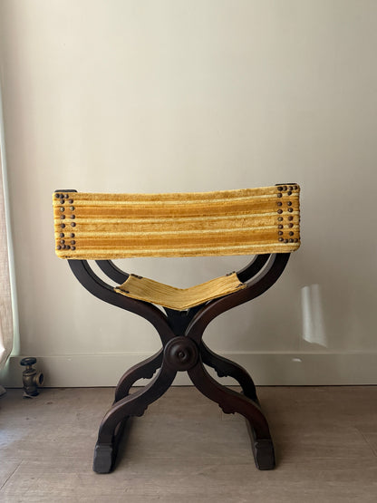 Folding mahogany and velvet vanity chair