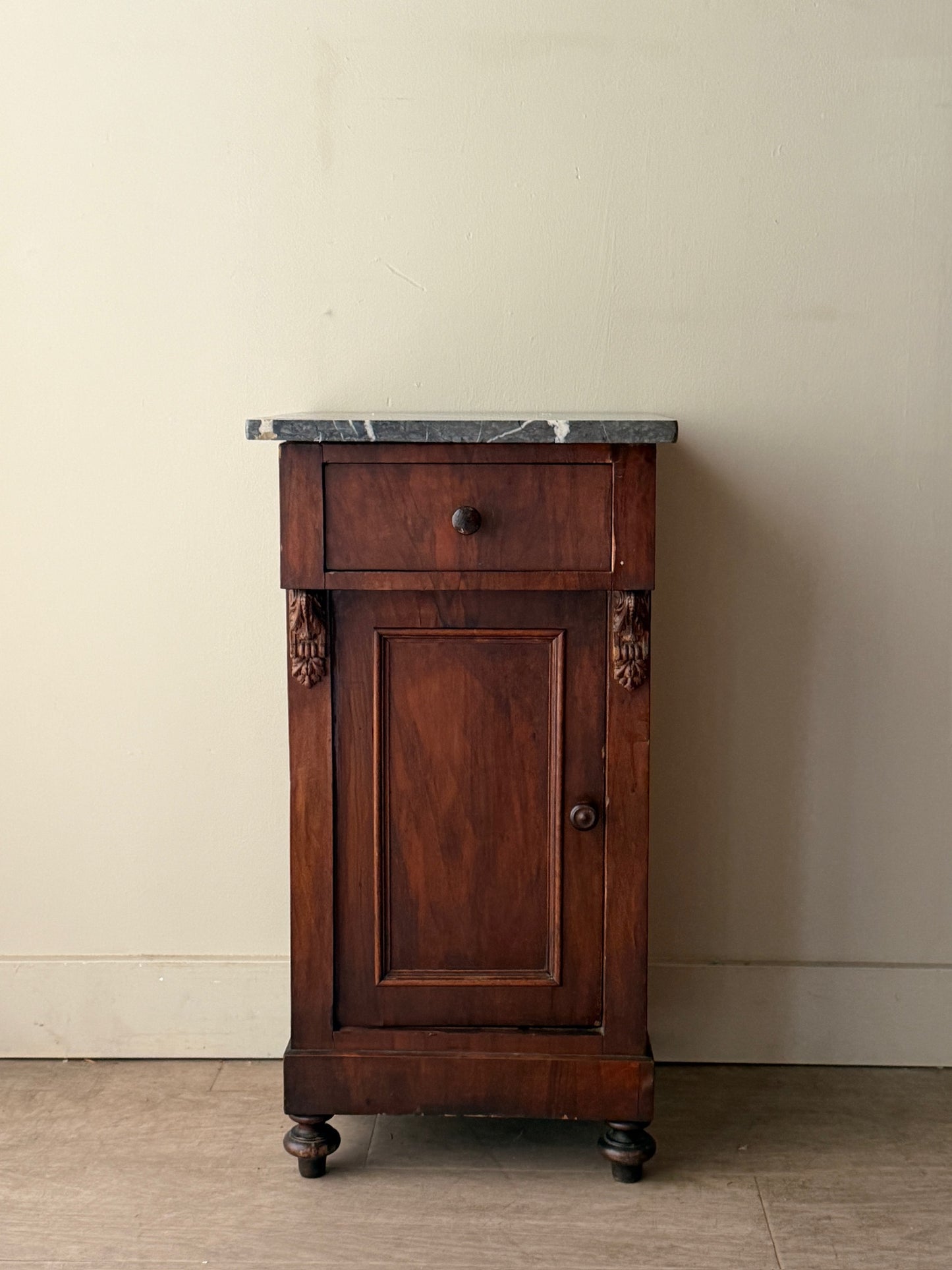 Marble top mahogany side table