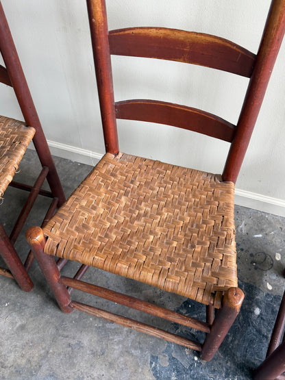 Pennsylvania painted maple ladder back chairs. Sold in pairs.