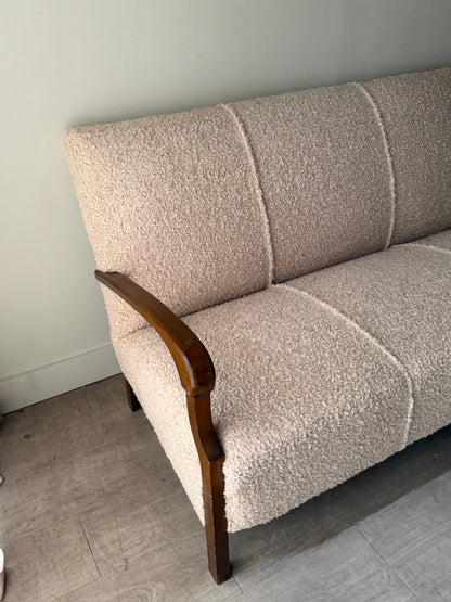 Danish oak & boucle sofa