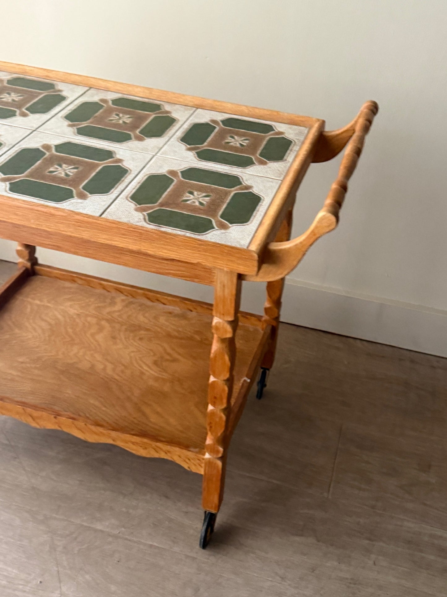 Danish oak & tile bar cart