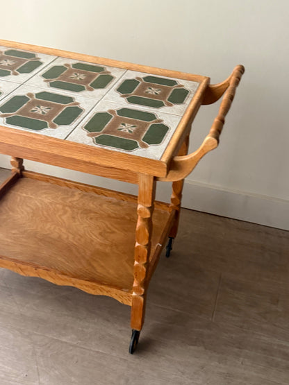 Danish oak & tile bar cart