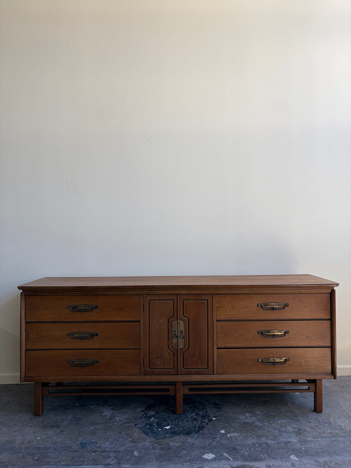 Bassett MCM Walnut Nine Drawer Dresser