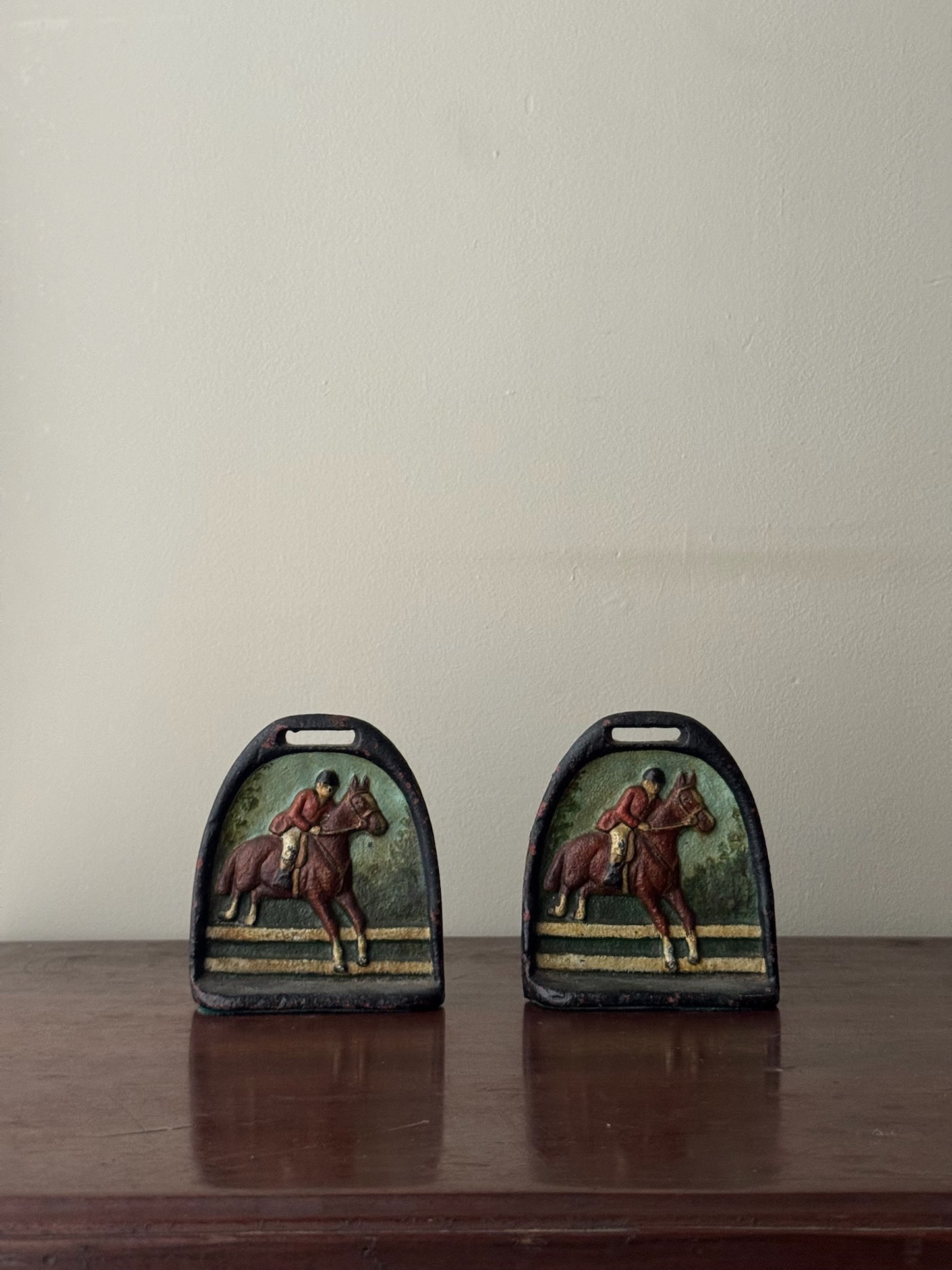 Cast iron equestrian stirrup bookends