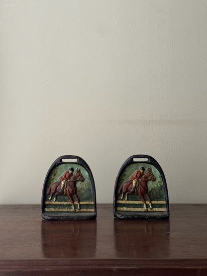 Cast iron equestrian stirrup bookends