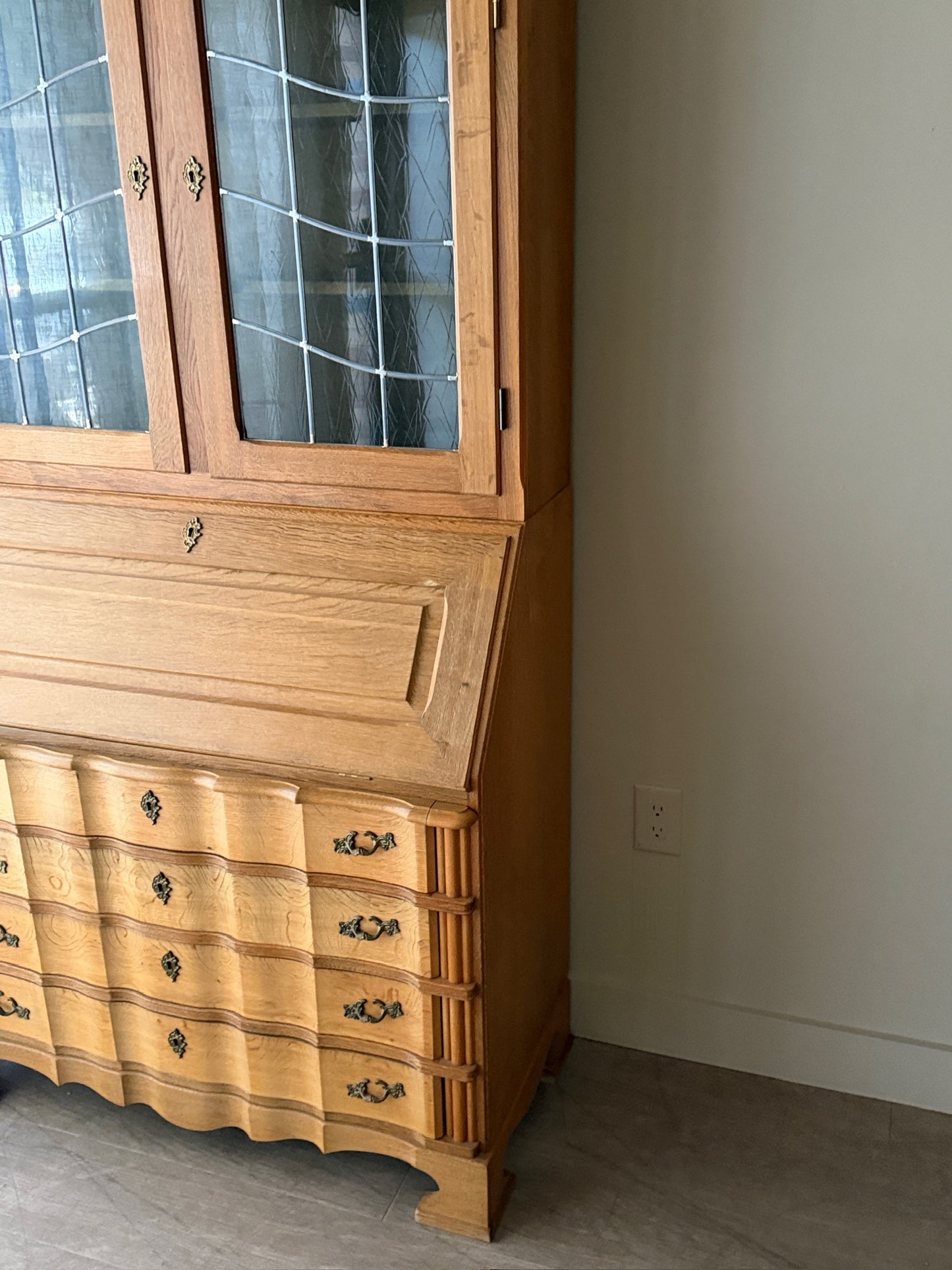 N. O. Andersen Danish two piece oak secretary cabinet