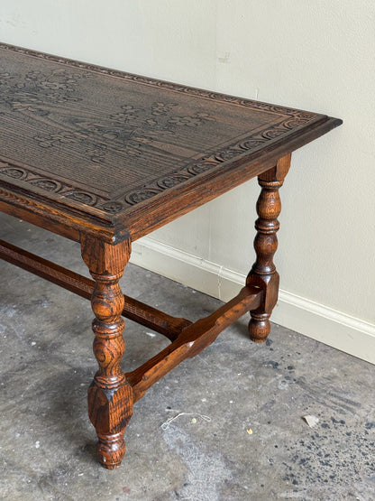 Carved oak coffee table