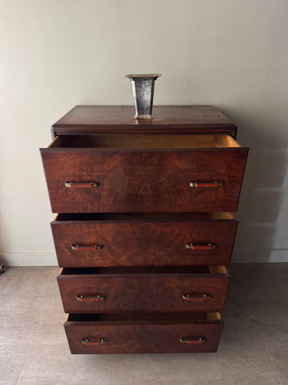 Deco figured walnut tallboy dresser