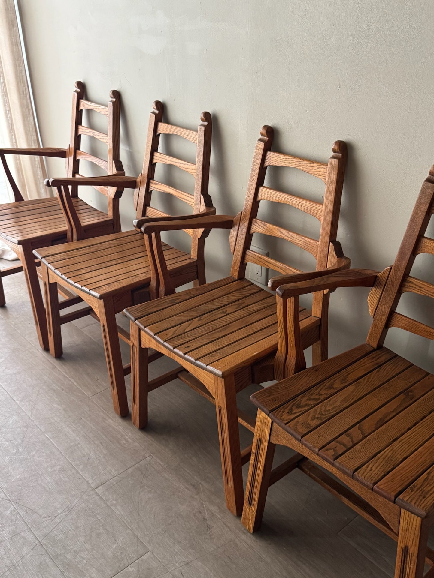 Scandinavian oak dining chairs. Sold in pairs.