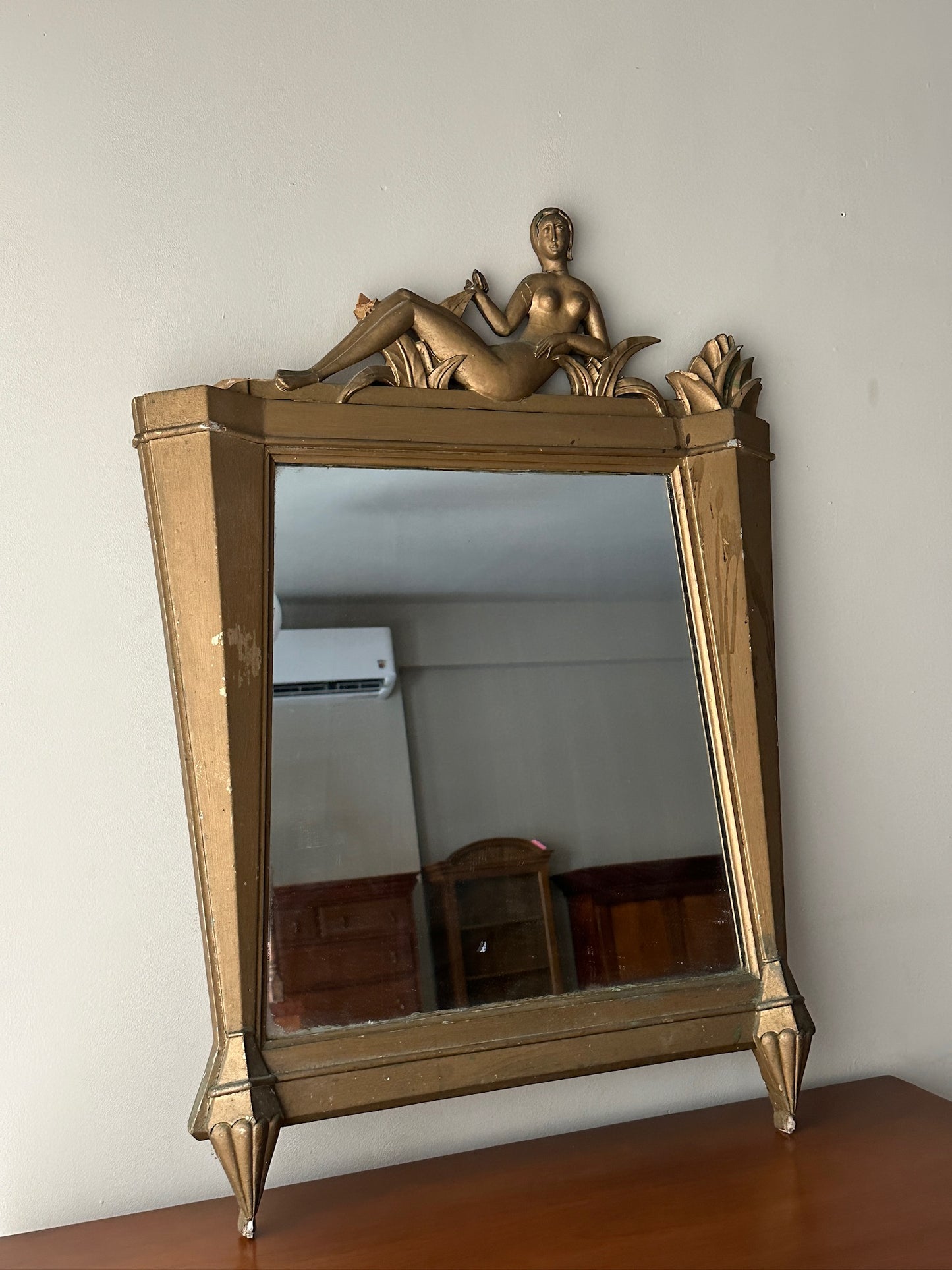 Neoclassical gilt mirror with reclining nude
