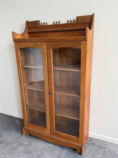 Victorian golden oak display cabinet