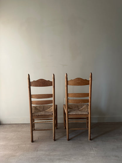 White oak rush seat dining chairs. Sets of 2.