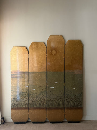 Japanese Byobu lacquered folding screen