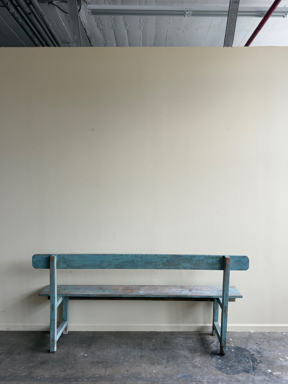 Blue painted pine bench