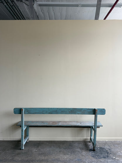 Blue painted pine bench