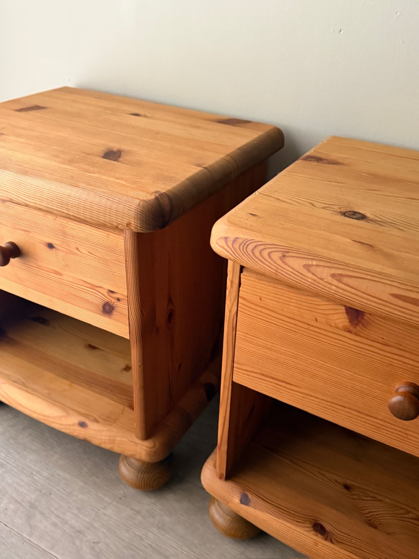 Pair of Scandinavian pine nightstands