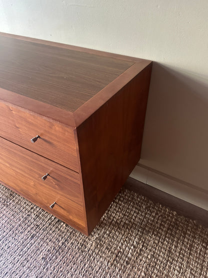 Walnut credenza with chrome knobs