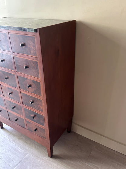 Vereinigte Werkstatten walnut and marble apothecary drawers