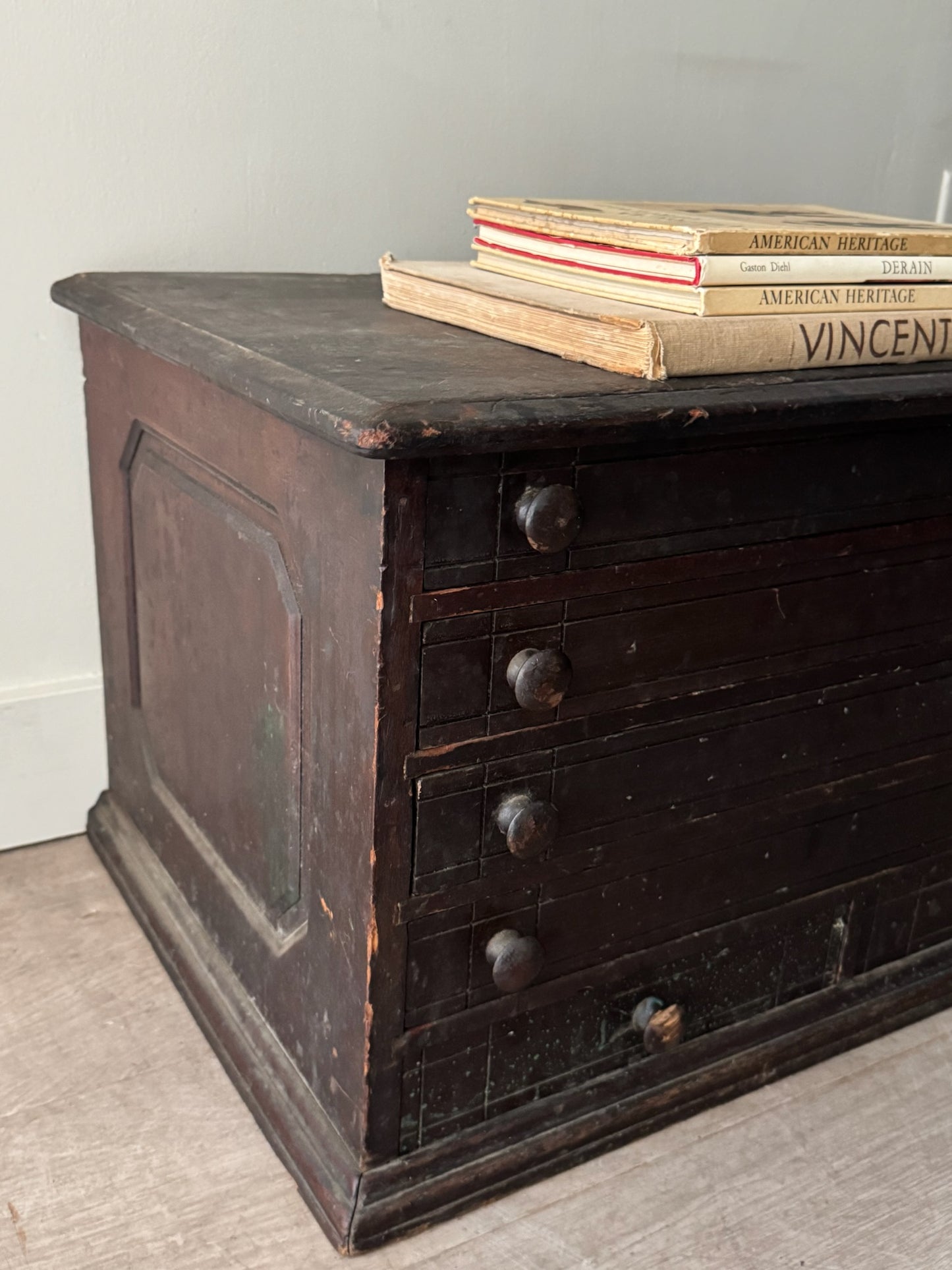 Painted pine spool cabinet