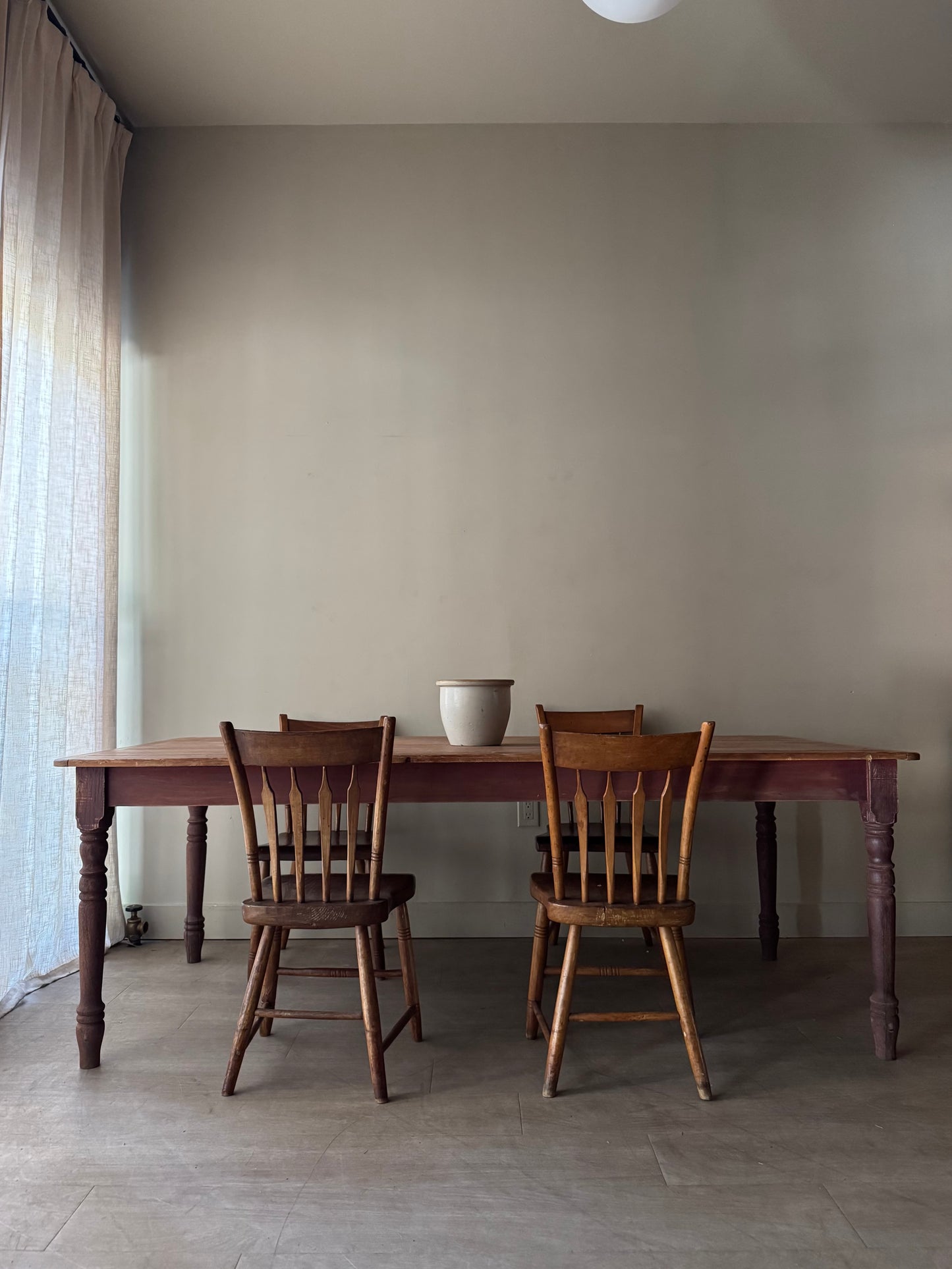 Red painted pine farm table with scrubbed top