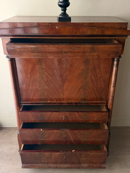 Burl mahogany secretary chest