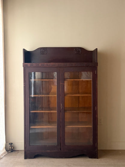 Victorian golden oak display cabinet