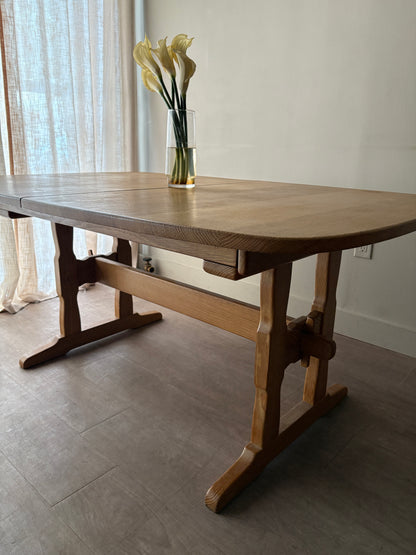 Danish oak trestle dining table with extensions