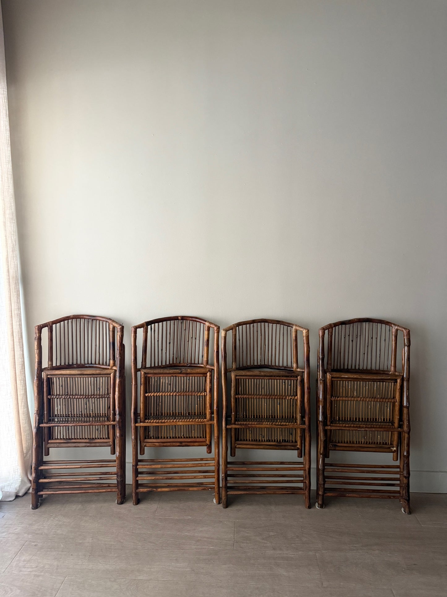 Rattan & pencil reed folding chairs. Sold in pairs.