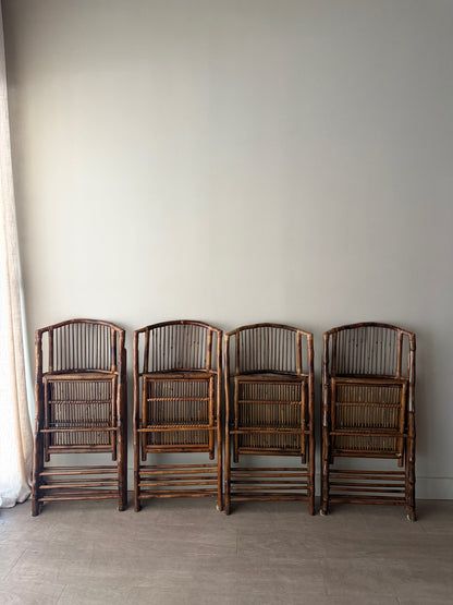Rattan & pencil reed folding chairs. Sold in pairs.