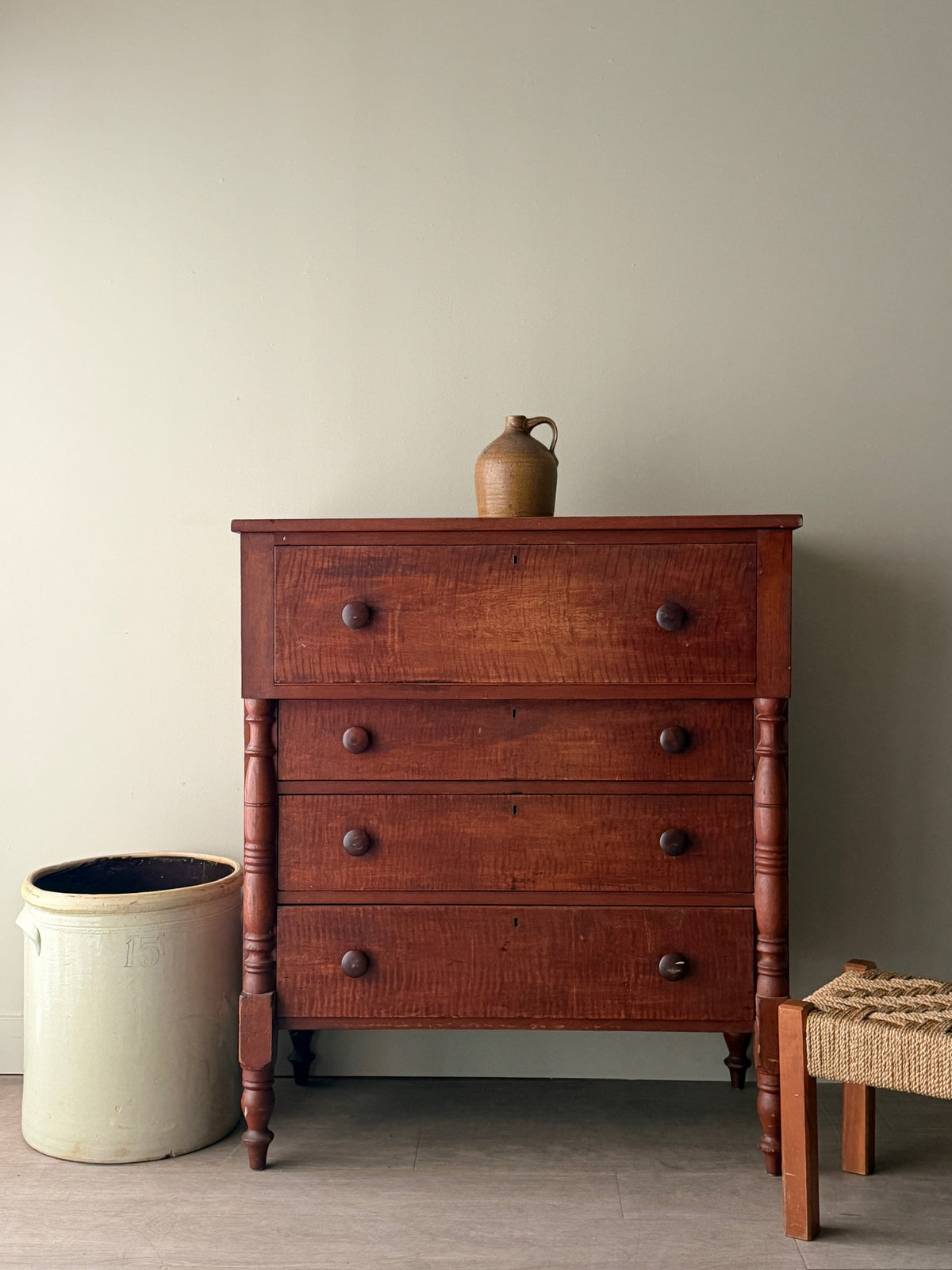 Pennsylvania Sheraton cherry & tiger maple dresser