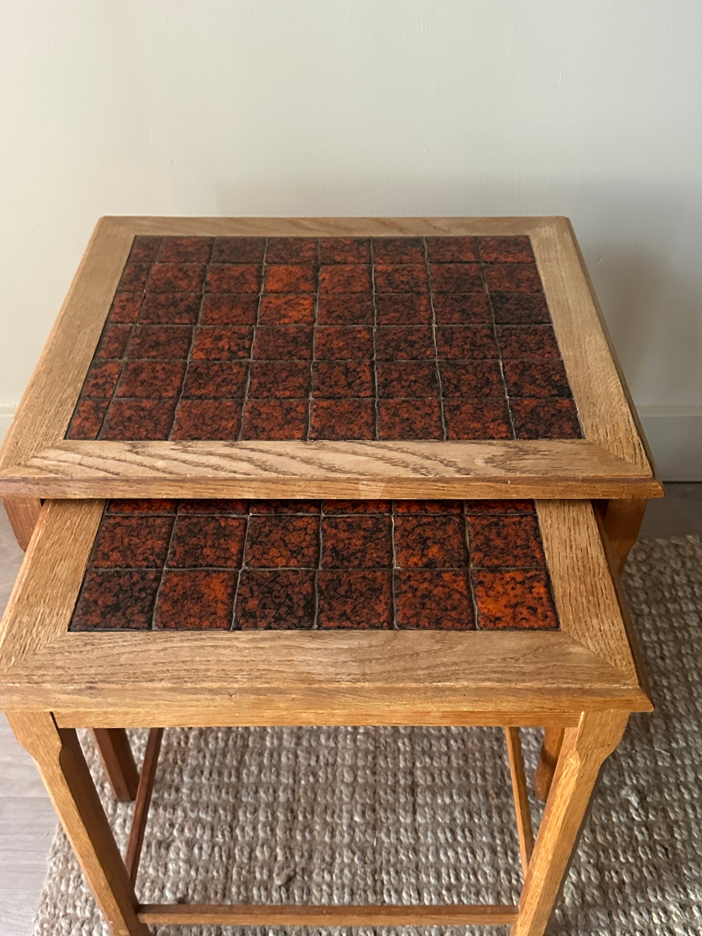 Danish oak and tile nesting tables