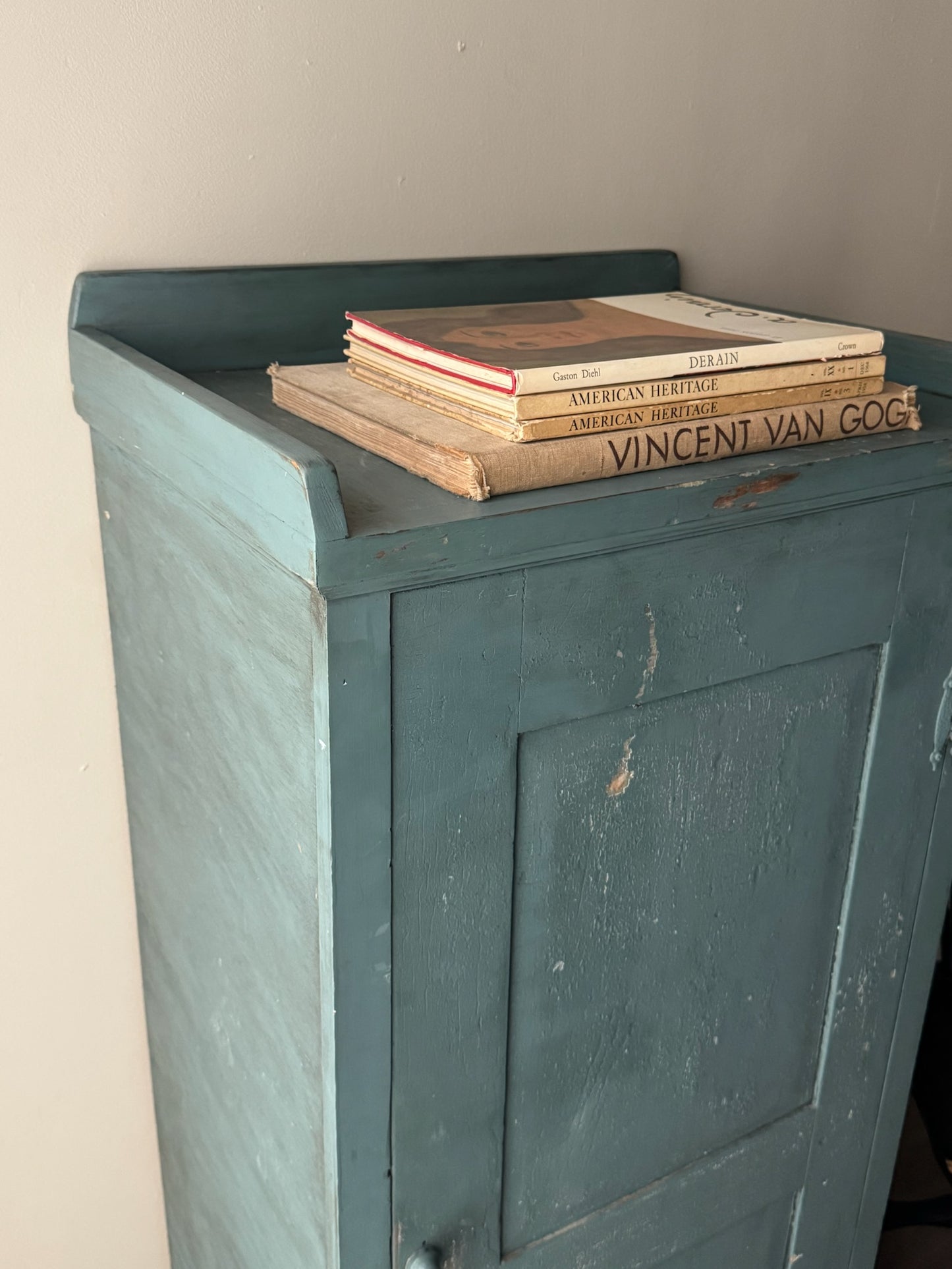 Blue painted pine cupboard
