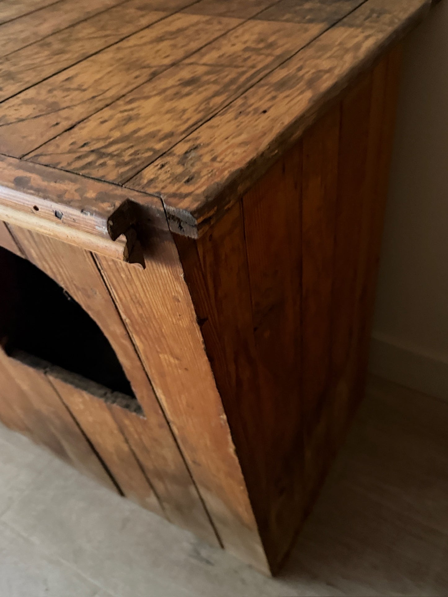 Yellow pine country store counter with cubbies