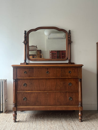 Depression walnut dresser and mirror